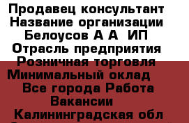 Продавец-консультант › Название организации ­ Белоусов А.А, ИП › Отрасль предприятия ­ Розничная торговля › Минимальный оклад ­ 1 - Все города Работа » Вакансии   . Калининградская обл.,Светловский городской округ 